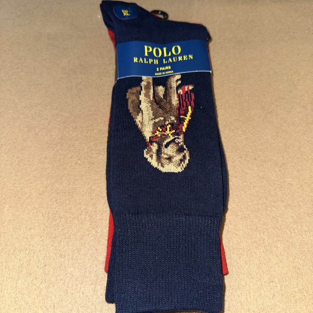 Polo Ralph Lauren Men’s XL Crew 2 Dress Socks Golden Retriever/Plaid 12-17